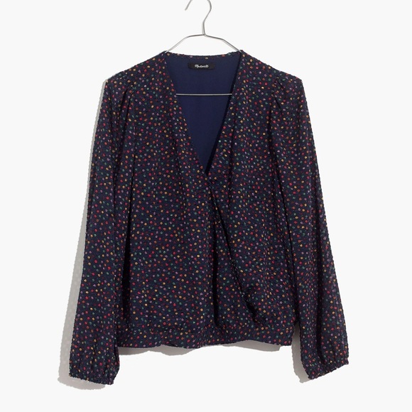 Madewell Blue Long Sleeve Wrap Blouse - Picture 1 of 6